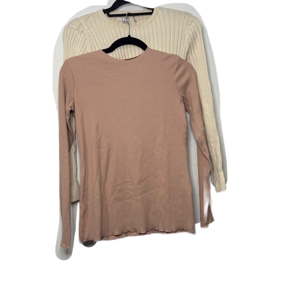 Women's Point Pink Ribbed and Cream Cinnamon Long Sleeve Tops sz M bundle